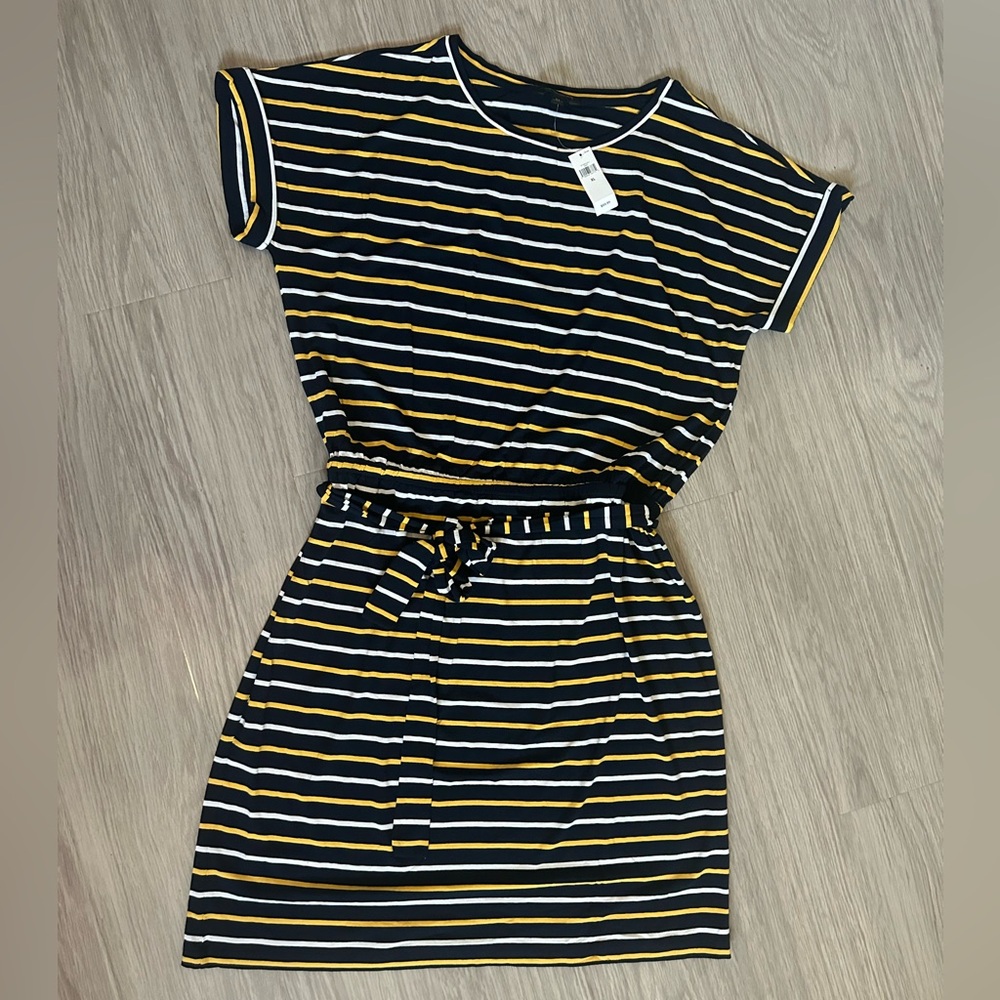 Banana Republic Navy and Yellow Striped Dress